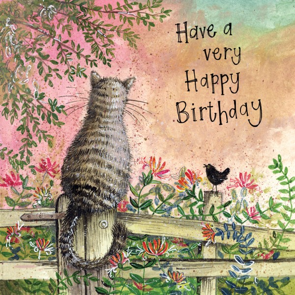 Honeysuckle Cat Birthday Card