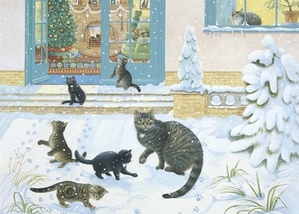 Blank Card Muppet and her kittens in the snow