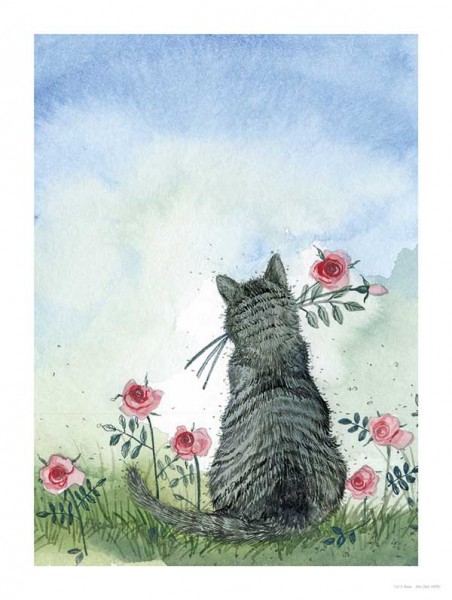 Art Print Cat & Roses 30 x 40 cm