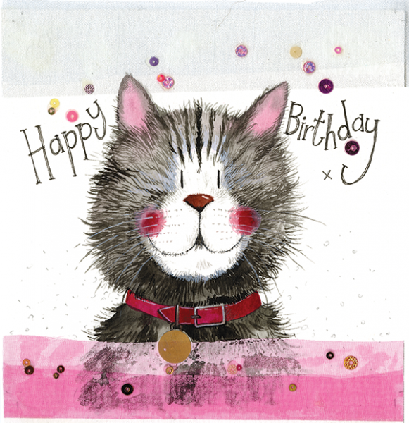 Glitzer Geburtstagskarte Cat & Collar