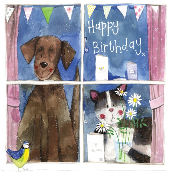Window Dog & Cat Birthday Card