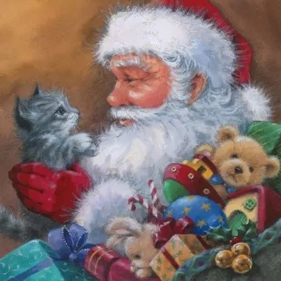 Napkins Santa With Kitten