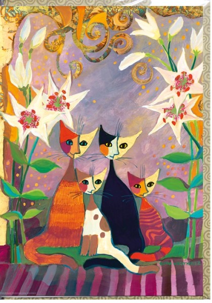 Rosina Wachtmeister Card plus Envelope Katzen mit Lilien